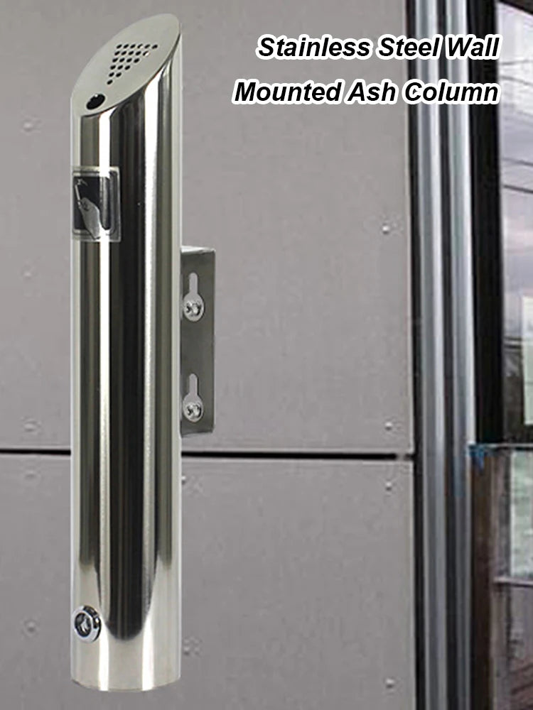 Wall Mounted Cylinder Cigarette Ash Bin Stainless Steel Outside Wall