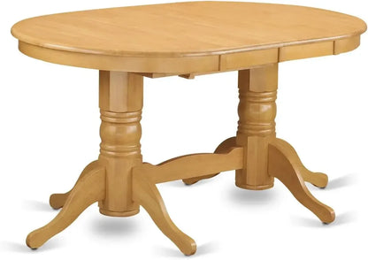 9 Piece Kitchen Set Includes an Oval Table with Butterfly Leaf and 8 Linen Fabric Dining Room Chairs