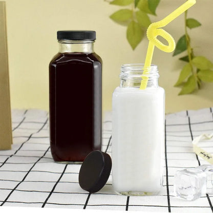 Vintage Water,Glass 16oz,Square With Lids For Homemade Drinks, 20Pack
