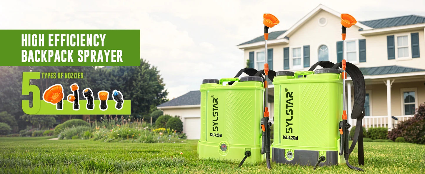 4 Gallon Battery Powered Backpack Sprayer 16L Agriculture Spray 100 PSI 5 Nozzles Electric Graden Sprayer