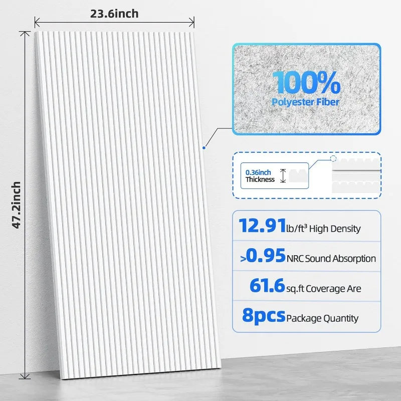 8-pack large sound-absorbing panels, self-adhesive sound absorption, 47.2 inches * 23.6 inches * 0.36 inches