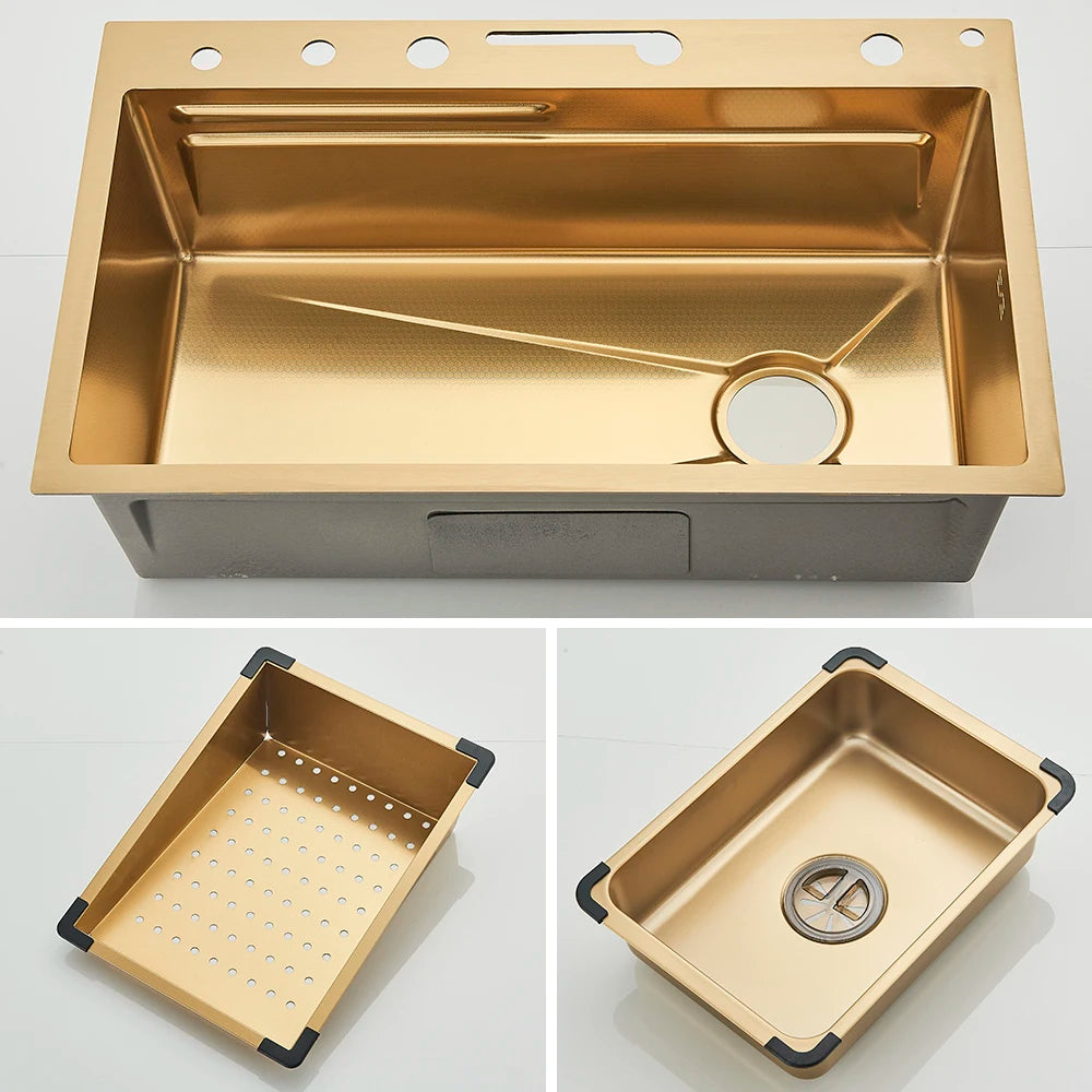 Multifunctional Kitchen Waterfall Sink Digital Display; 304 Stainless Steel
