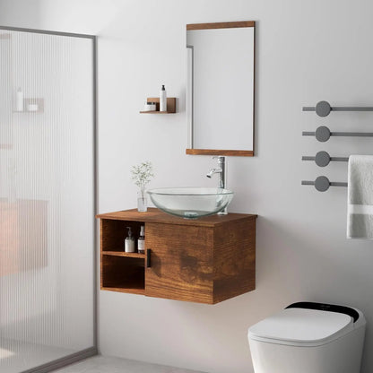 28" Bathroom Vanity Sink Combo Wall Mounted Floating Cabinet W/Open Shelves W/Mirror,  Faucet