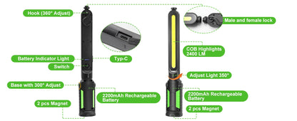 20w Rechargeable LED Work Light Adjustable Cordless Magnetic