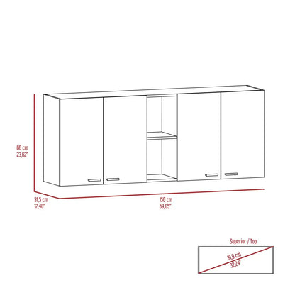 Portofino 150 Wall Cabinet,  Double Door, Two External Shelves, Two Interior Shelves Black Kitchen Cabinet