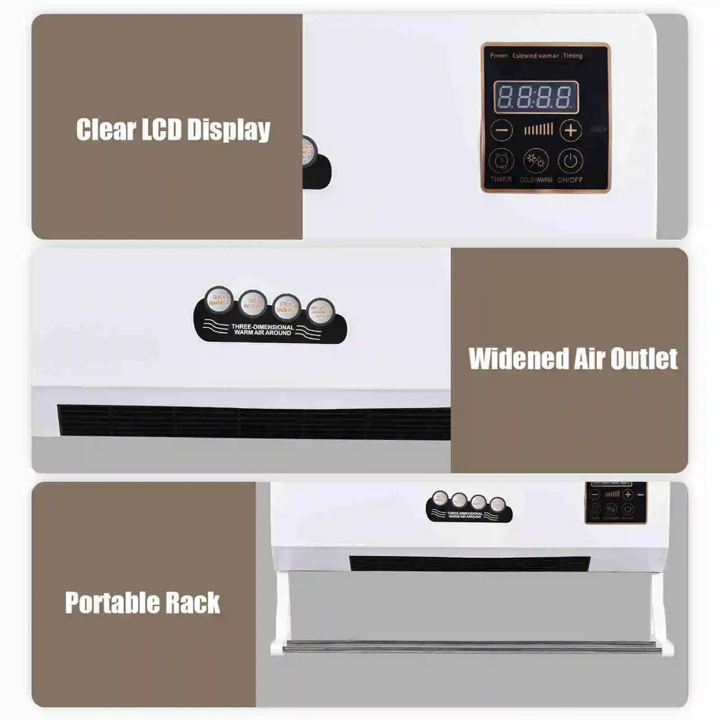 Heater with Fan; 2 in 1 Heating Timing Digital Display Wall Mounted Space Heater for Home; RV: