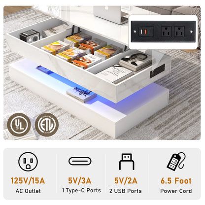 High Glossy LED Coffee TableOpen Display Shelf & Large Storage Space