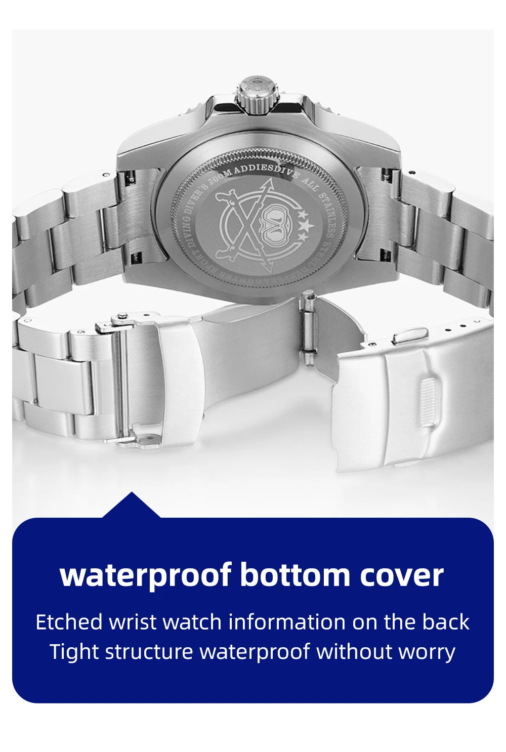 ADDIESDIVE Quartz Watch 316L Stainless Steel Windows Display Blue luminous 20Bar Ceramic Ring Waterproof Scuba