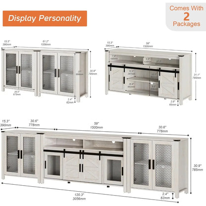 TV Stand Set for 100 inch TV,Door Storage Cabinet with Mesh  Adjustable