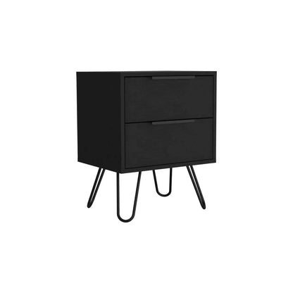 Augusta 2 Nightstand, Four Hairpin Legs, Two Drawers Black Vintage look
