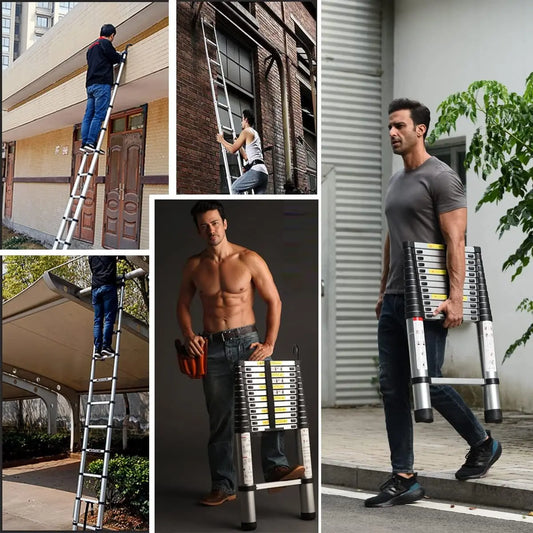 Telescopic Collapsible Ladder with Detachable Hooks & Extendable Steps Non-Slip Feet