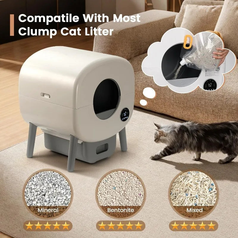 Extra Large Automatic Litter Box Self Cleaning for Multiple Cats, Odor-Free, App-Controlled