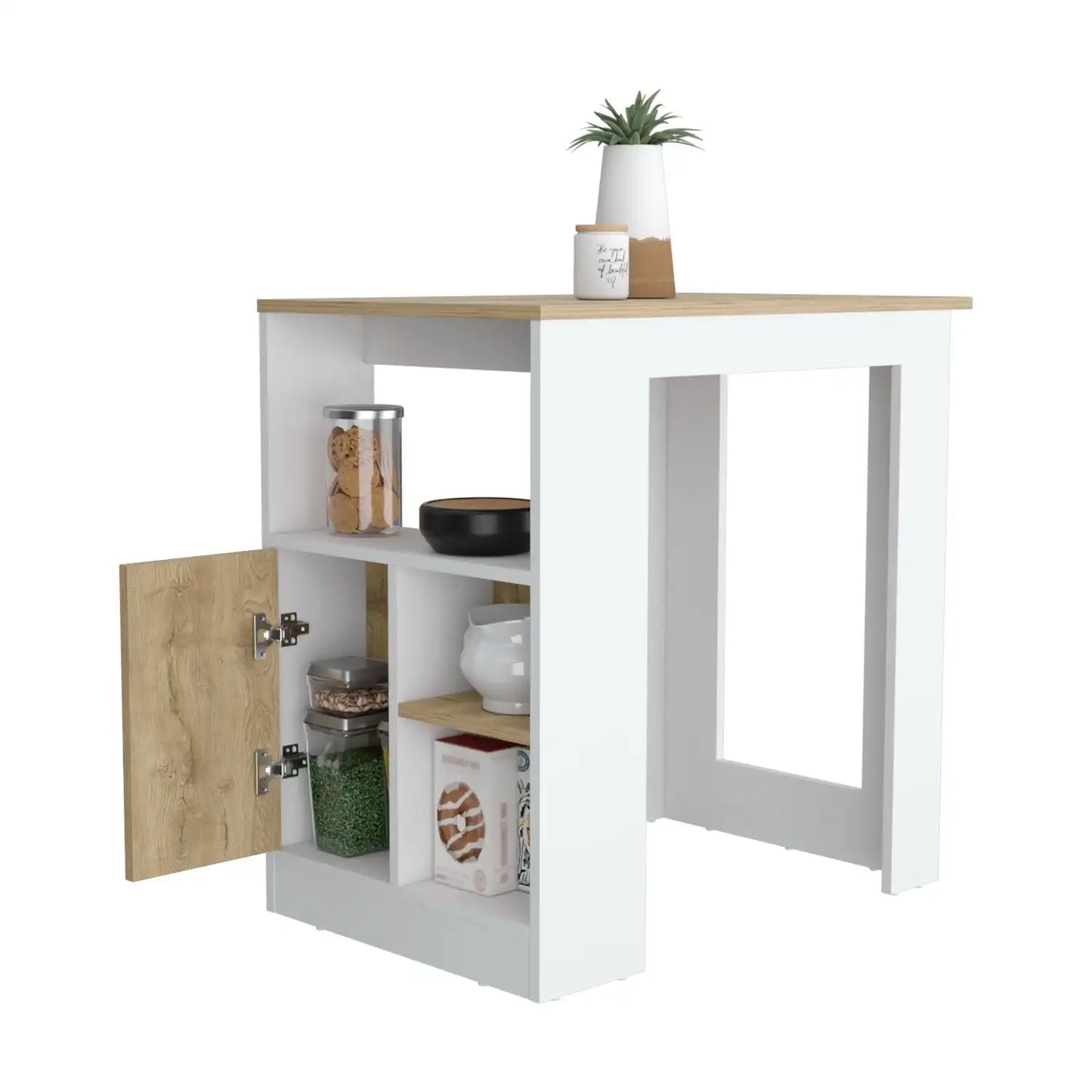 Stirling Kitchen Island with 1-Door Cabinet Push to open System and Side Shelves White / Macadamia