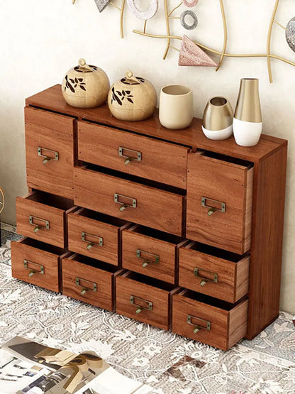 12 Drawer Wooden Apothecary Cabinet with Label Slot & Metal Handle Tabletop Storage Box Library Card Catalog Cabinet for Kitchen or Desk