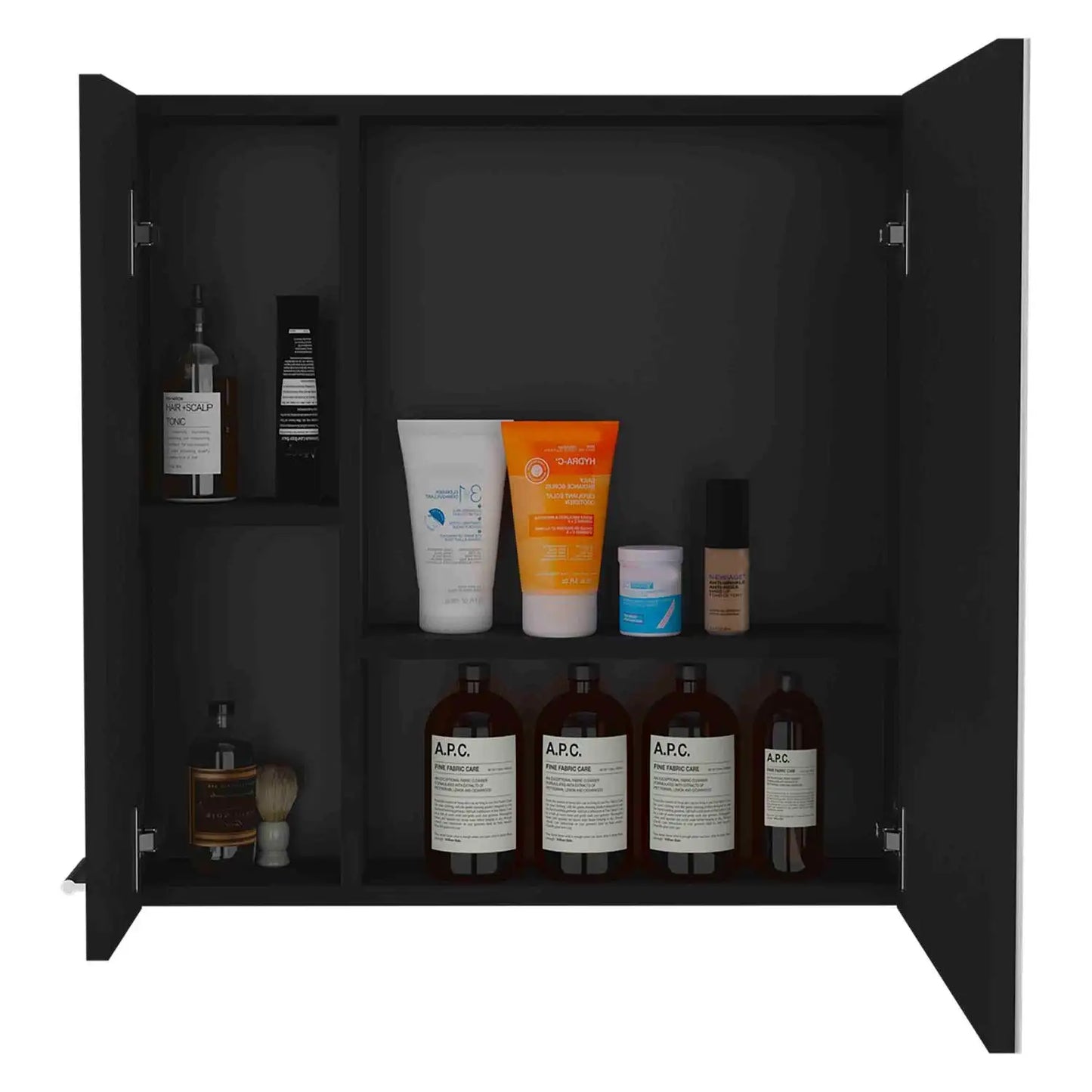 Sines Medicine Cabinet, Four Internal Shelves, Double Door Black Surface Mount