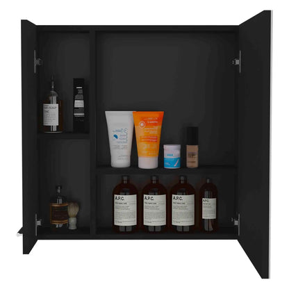 Sines Medicine Cabinet, Four Internal Shelves, Double Door Black Surface Mount