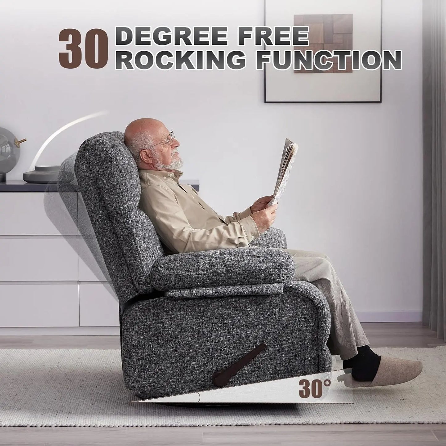 Oversized Extra Large Recliner Rocker Chair; Extra Wide; Manual Swivel Recliner