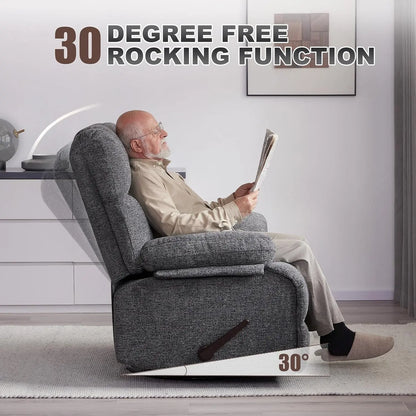 Oversized Extra Large Recliner Rocker Chair; Extra Wide; Manual Swivel Recliner