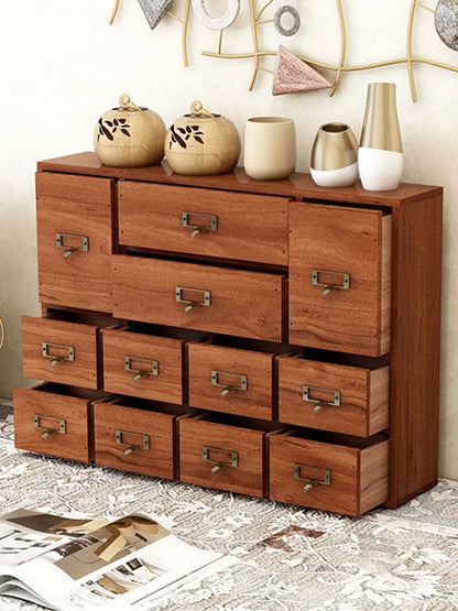 12 Drawer Wooden Apothecary Cabinet with Label Slot & Metal Handle Tabletop Storage Box Library Card Catalog Cabinet for Kitchen or Desk