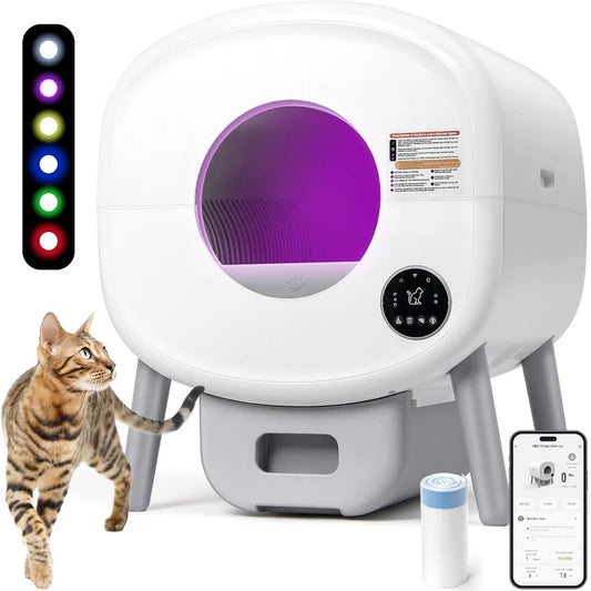 Extra Large Automatic Litter Box Self Cleaning for Multiple Cats, Odor-Free, App-Controlled