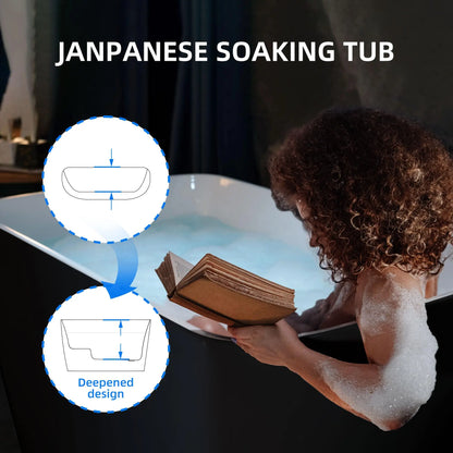 49'' Acrylic Freestanding Soaking Bathtub, Square-shape Japanese Soaking Hot Tub, Sit-In Design with Chrome Overflow