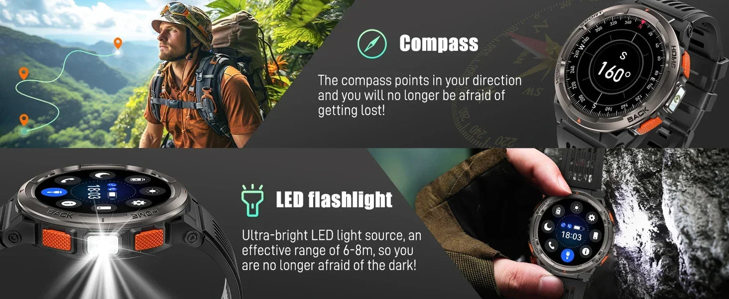 LaNikar New Smart Watch KE5 3ATM Waterproof Original Design Sports Watch With Compass And Altitude Barometer LED Flashlight Call