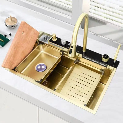 Multifunctional Kitchen Waterfall Sink Digital Display; 304 Stainless Steel