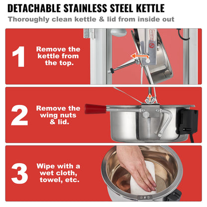 Electric Popcorn Maker Commercial Popper Machine  Automatic  8/12Oz Corn Cookware with Scoop