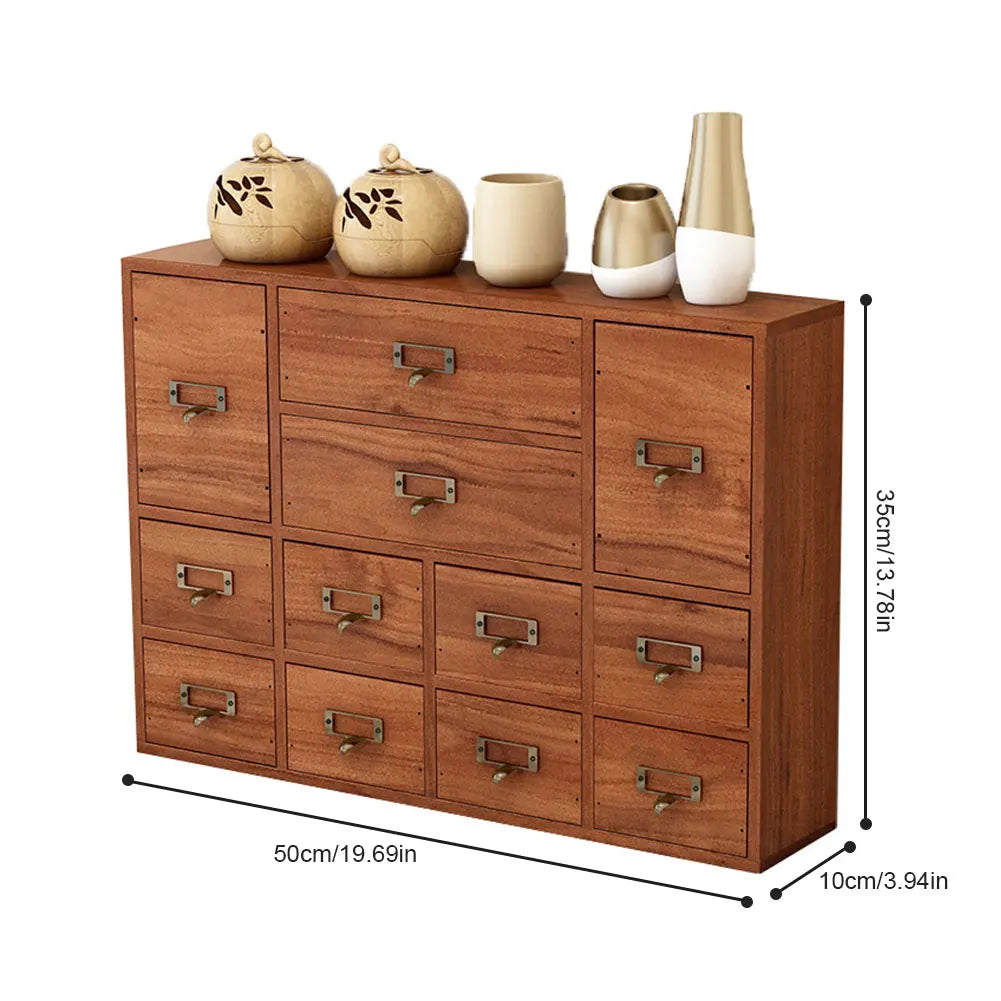 12 Drawer Wooden Apothecary Cabinet with Label Slot & Metal Handle Tabletop Storage Box Library Card Catalog Cabinet for Kitchen or Desk