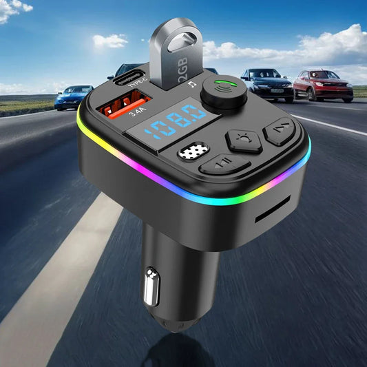 Hands Free Wireless MP3 Player Bluetooth-Compatible 5.3 Support TF Card U Disk Cell Phone Charger Car FM Transmitter