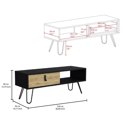 Huna Coffee Table with Hairpin Legs and Ample Storage Drawer Black / Macadamia