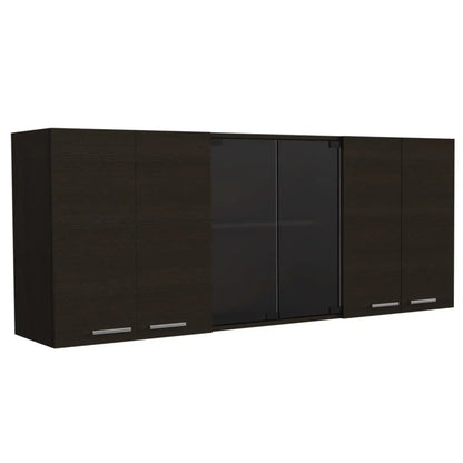Superior 150 Wall Cabinet With Glass, Four Interior Shelves, Two Double Door Black