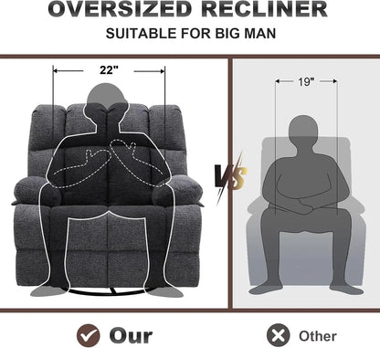 Oversized Extra Large Recliner Rocker Chair; Extra Wide; Manual Swivel Recliner