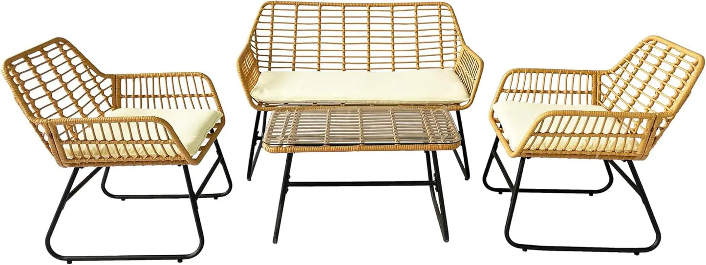 4-Piece Rattan Patio Set: Indoor/Outdoor Wicker