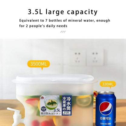 BPA Free 3.5L Cold Water Jug Clear Tea Kettle with Faucet Beverage Dispenser Refrigerator Water Container For Kitchen, Camping