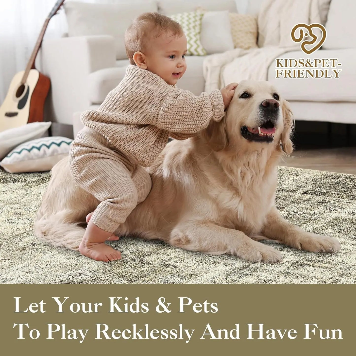Washable Area Rug Stain-Resistant Throw Rug Indoor Carpet