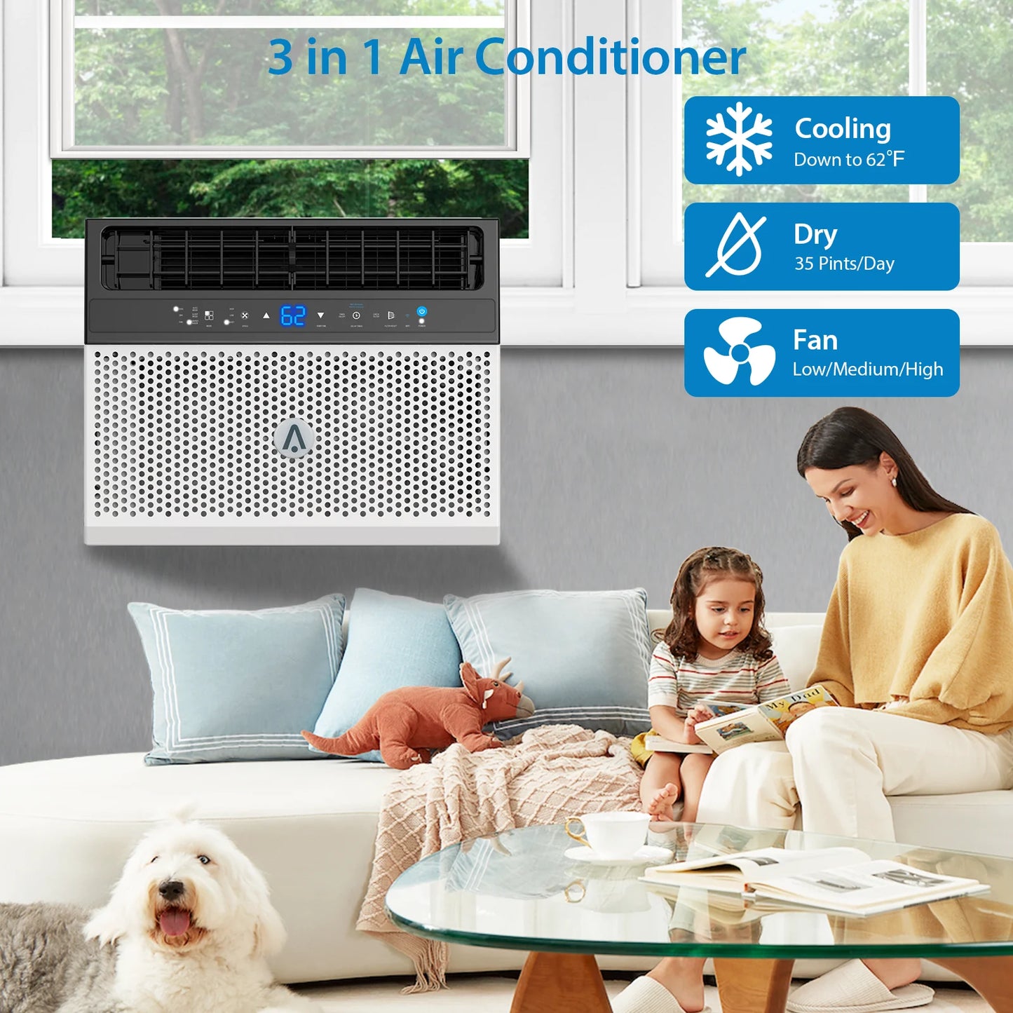 6000 BTU Window Air Conditioner, Energy Efficient, U Shaped Air Conditioner Cools Up to 350 Sq Ft, WIFI