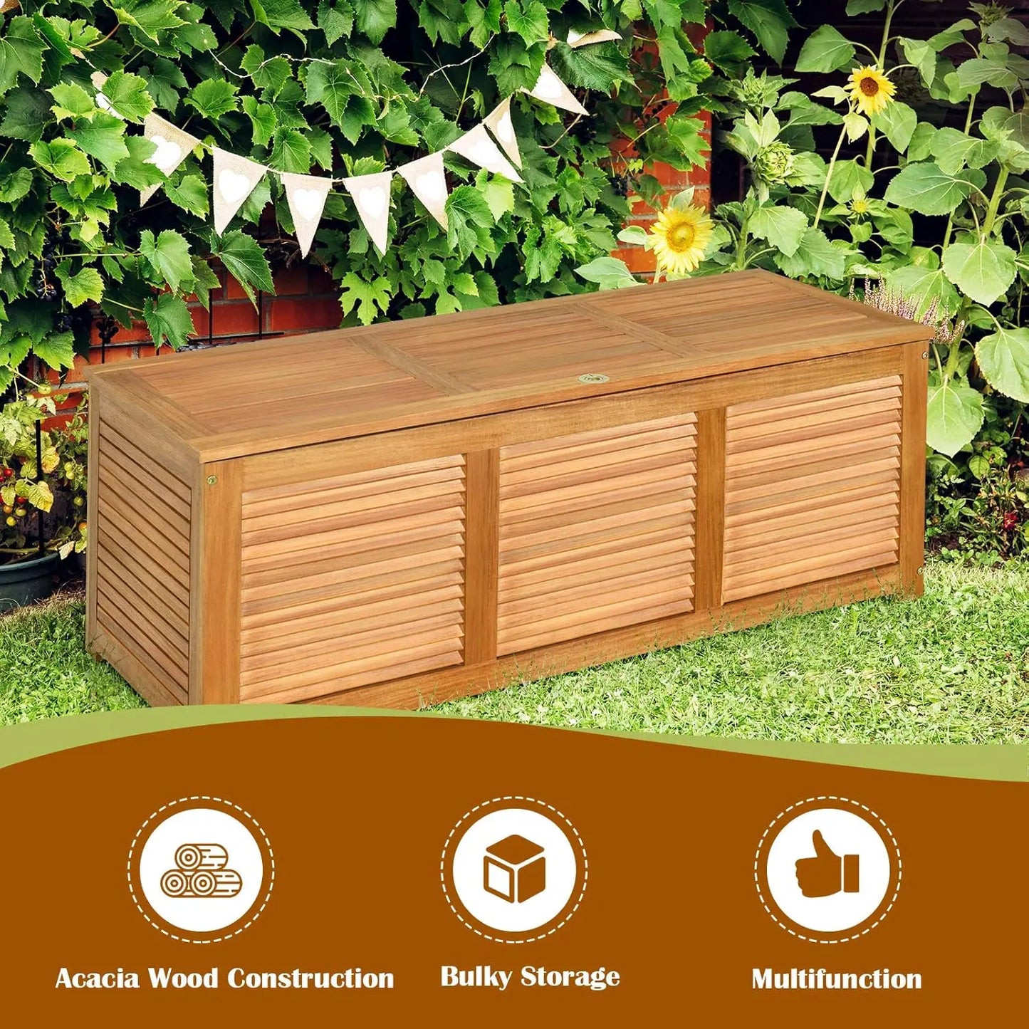 46 Gallon Acacia Wood Deck Box, Storage Bench