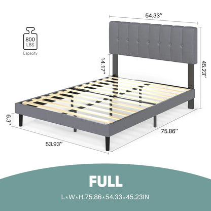 Wooden Solid Bed Frame with Fabric Upholstered 800LBS Sturdy Slats Support