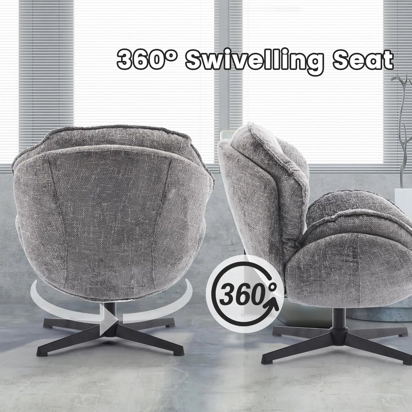 Swivel Accent Chair, Upholstered Armchair with Metal Legs, Gray