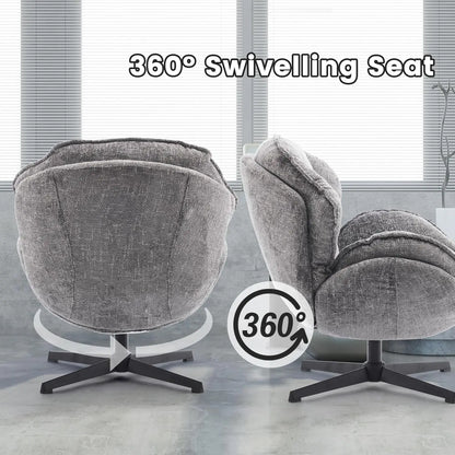 Swivel Accent Chair, Upholstered Armchair with Metal Legs, Gray