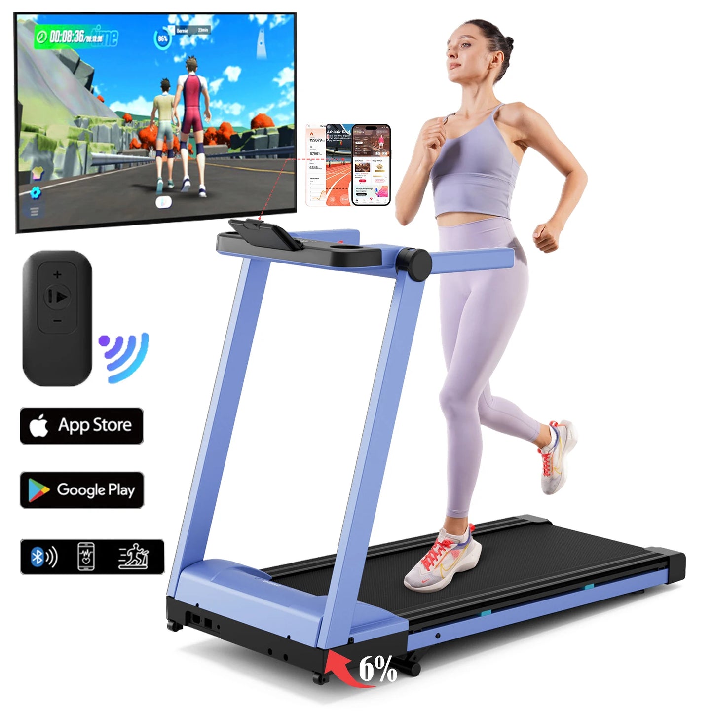 3.5HP Foldable Incline Home Treadmill  with Handle Bar Holder 350LBS Capacity Touch Screen Smart App Data Monitoring
