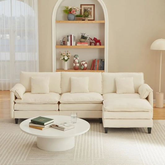 Luxury 108” Modular Sectional Sofa – Comfy Cloud Couch with Movable Ottoman, Charging Station,Side Pockets & Throw Pillows