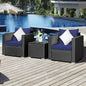 3PCS Patio Rattan Wicker Furniture Set Sofa Table W/Cushion Navy Blue