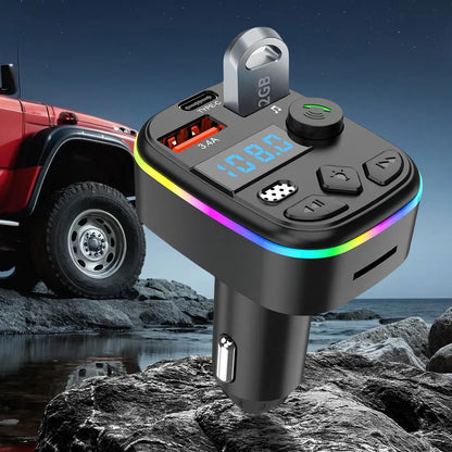 Hands Free Wireless MP3 Player Bluetooth-Compatible 5.3 Support TF Card U Disk Cell Phone Charger Car FM Transmitter