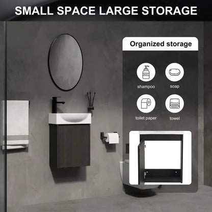 16" Bathroom Vanity Sink Combo for Compact Spaces; Ceramic Sink, Bathroom Cabinet