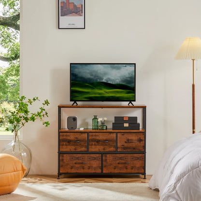 TV Stand Dresser Drawers For Bedroom With 5 Fabric Drawers