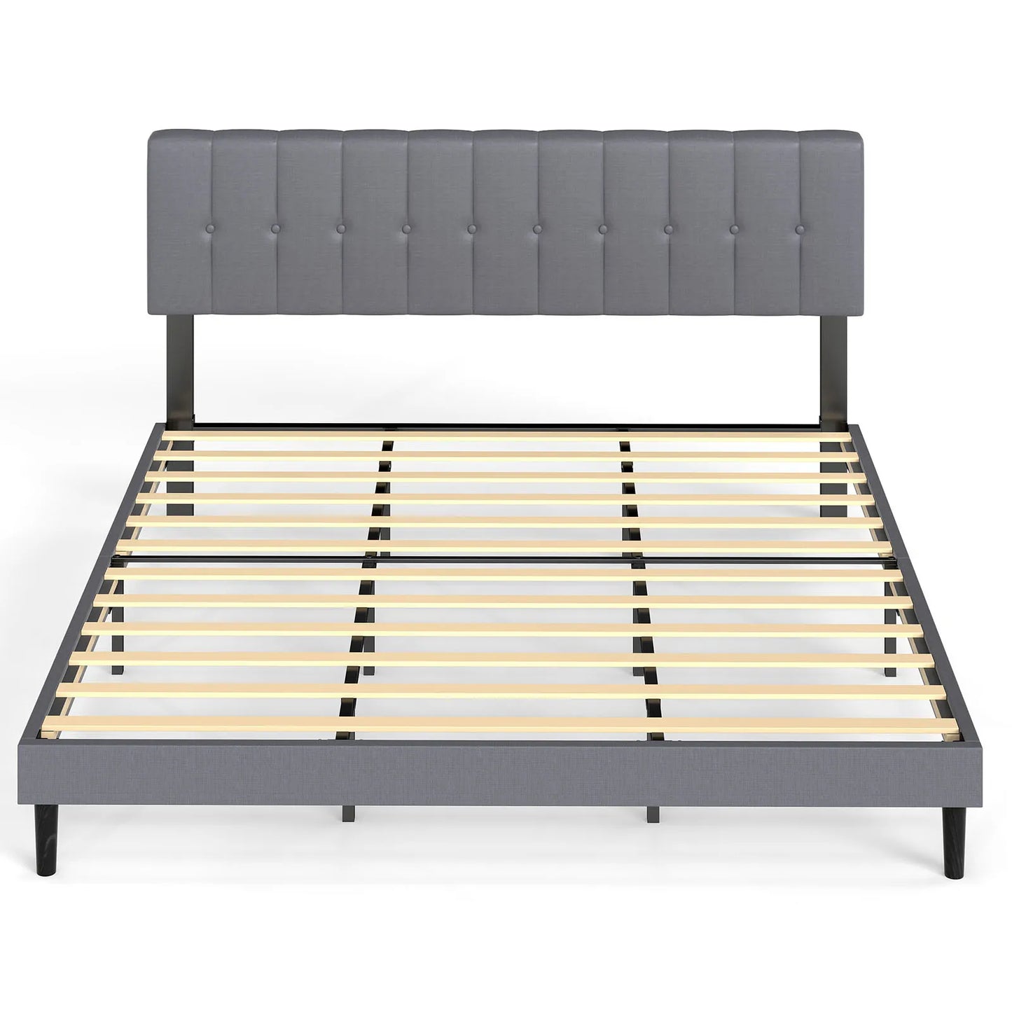 Wooden Solid Bed Frame with Fabric Upholstered 800LBS Sturdy Slats Support