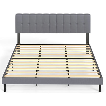 Wooden Solid Bed Frame with Fabric Upholstered 800LBS Sturdy Slats Support