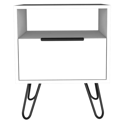 Augusta Nightstand, Single Door Cabinet, Hairpin Legs White Vintage Look